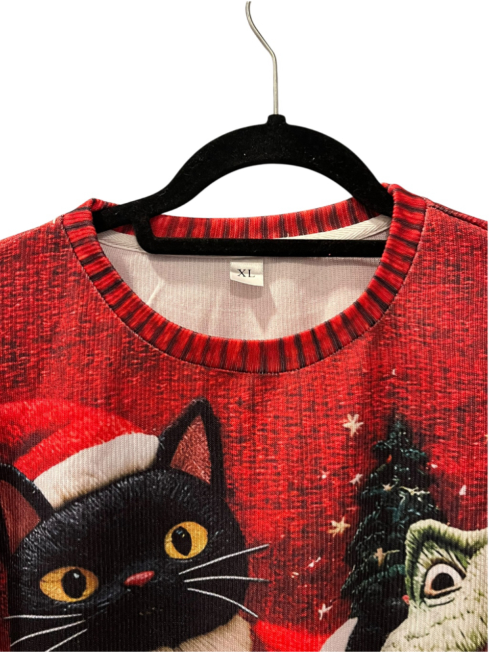 Ugly Christmas Sweater XL Cat Riding T-Rex Santa Funny Holiday Sweatshirt Red - Picture 4 of 7